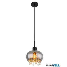   GLOBO 15839H1 CORRY Függeszték  fém matt fekete, füstszínű  üveg, átlátszó üvegk