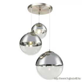   GLOBO 15851-3 VARUS Függeszték, nikkel  matt, üveg átlátszó,króm, 3 gömb, DM: 20