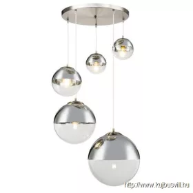   GLOBO 15851-5 VARUS Függeszték, nikkel  matt, üveg átlátszó,króm, 5 gömb, DM: 2x