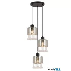   GLOBO 15884-3H HENDRY Függeszték  fém matt fekete, füstszínű  üveg, átlátszó üvegc