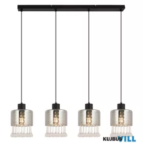   GLOBO 15884-4H HENDRY Függeszték  fém matt fekete, füstszínű  üveg, átlátszó üvegc