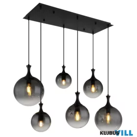   GLOBO 15885-6H DALTON Függeszték fém fekete matt, füstszínű üveg búra, fekete PVC