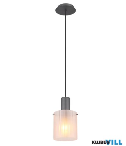 GLOBO 15904HF TULIVAR Függeszték fém szürke sötét, szatírozott, barázdált üveg, fekete textil kábel, magassága rövidíthető, ø: 180mm, M: 1200mm, 1x E27 40W 230V