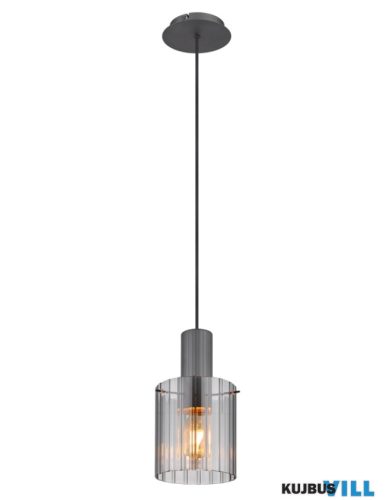 GLOBO 15904HS TULIVAR Függeszték fém szürke sötét, füstszínű, barázdált üveg, kábel textil fekete, magassága rövidíthető, ø: 180mm, M: 1200mm, 1x E27 40W 230V i