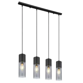   GLOBO 21000-4HB ANNIKA Függeszték, matt fekete fém, füstszínű üveg búra, matt feket