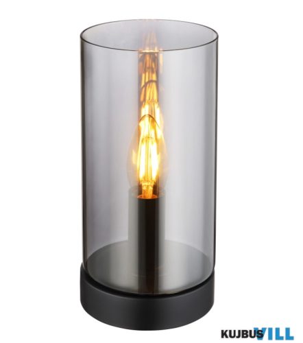 GLOBO 21002T OLLY Asztali lámpa fém fekete matt, füstszínű  üveg, billenőkapcsoló a kábelen, ø: 110mm, M:225mm, kábelh