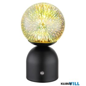   GLOBO 21006SS JULSY Újratölthető asztali lámpa fém fekete,átlátszó 3D hatású búr