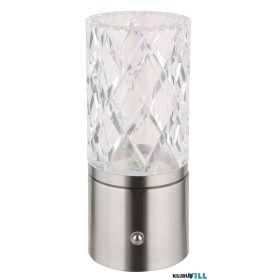   GLOBO 21010N LUNKI Újratölthető asztali lámpa fém nikkel matt, átlátszó akril,