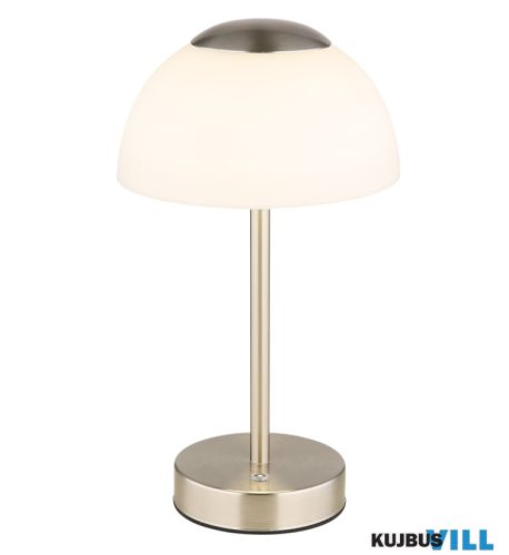 GLOBO 21014N SARIMA Asztali lámpa fém matt nikkel, fehér üveg, érintéses be/ki kapcsolás, fokozatmentes érintéses dimmer, CR18650 1800mAh 3.7V, töltés kb. 4 óra