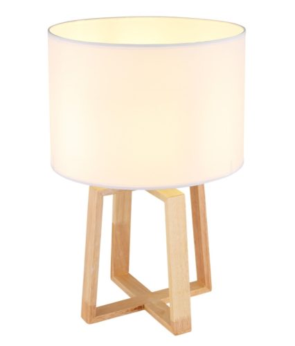 GLOBO 21621 MORITZ Asztali lámpa fa barna, műanyag ezüst, textil fehér, ø: 300mm, M: 450mm, kábelhossz 1800mm, fényforr