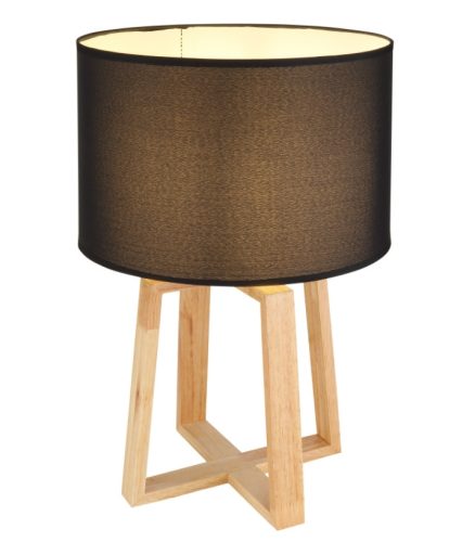 GLOBO 21621B MORITZ Asztali lámpa fa barna, műanyag ezüst, textil fekete, ø: 300mm, M: 450mm, kábelhossz 1800mm, fényfor