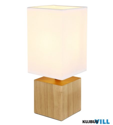 GLOBO 21628W VALENTINO Asztali lámpa natúr fa, fehér textil, fekete PVC kábel, bill