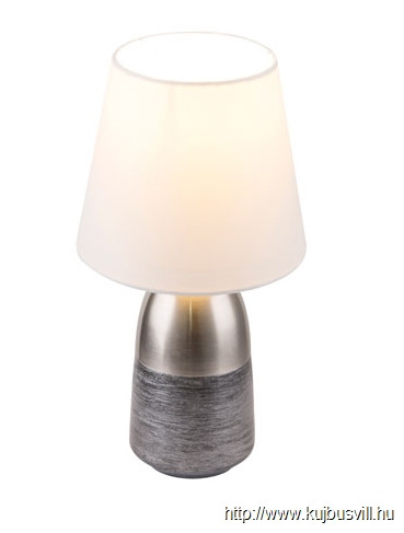 GLOBO 24135W EUGEN Asztali lámpa nikkel  matt Silbergrau / Schwarz, textil fehér, érintőkapcsoló ki/be, ø: 160, H:310,