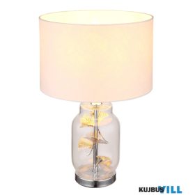   GLOBO 24141C GINKO Asztali lámpa krómozott fém, átlátszó üveg, fehér textil, fe