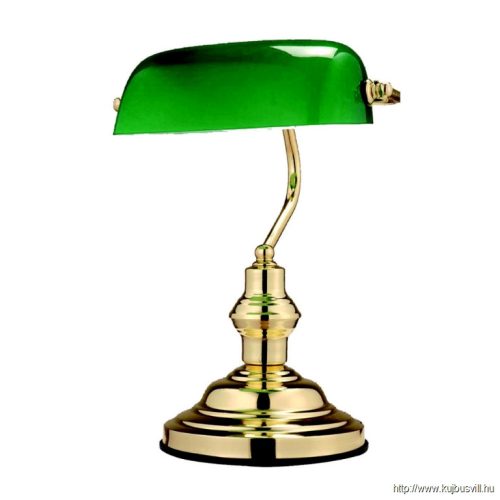 GLOBO 2491 ANTIQUE Asztali banklámpa, réz, zöld üveg ,LxH:250x190x360, exkl. 1x
