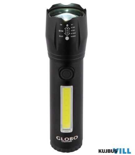 GLOBO 31919 LIGHTA Zseblámpa alum. fekete, átlátszó műanyag, nyomógomb, lépcsős