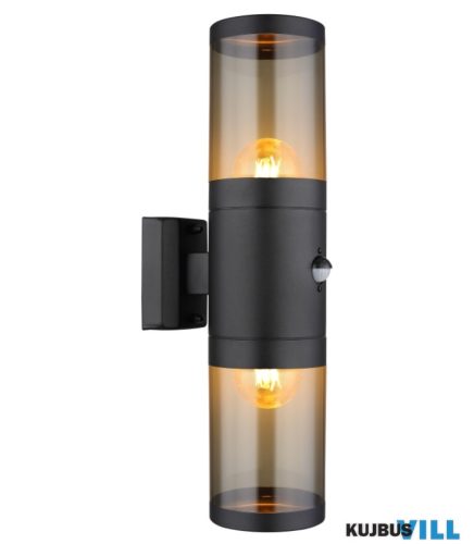 GLOBO 32014-2BSS XELOO Kültéri lámpa rozsdamentes acél matt fekete, füstszínű  műanyag, fény iránya: fel és le, érzékelővel