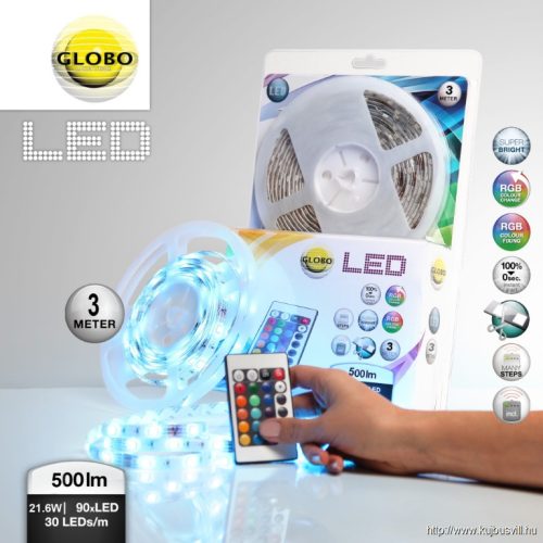 GLOBO 38991 LED BAND LED szalag műanyag, szabályozható, RGB színváltó, RGB színek fixálhatók, távirányító, rövidíthető. 1