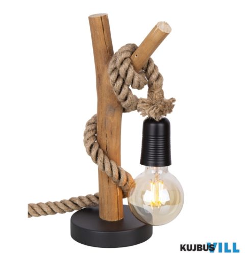 GLOBO 52060146X NERIDA Asztali lámpa természetes színű fa, fekete fém, kender, eukaliptusz fa, természetes termesztésű, ø: 150mm, M: 400mm, 1x E27 10W 230V izzó