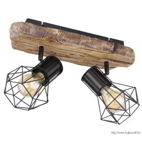   GLOBO 54017W-2 PRISKA Spotlámpa fém fekete, műanyag fa megjelenés, fém fekete, HxS