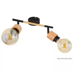   GLOBO 54031-2 JORNA Spotlámpa fém matt fekete váz, fa betéttel kombinálva. HxSZx