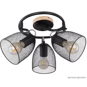   GLOBO 54034-3 JOSINA Spotlámpa fém fekete barna fa dekorral. Fekete fémrács búráv