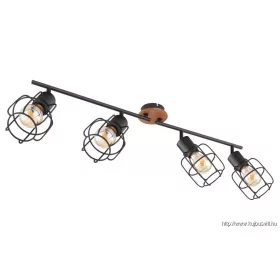   KIFUTÓ GLOBO 54037-4 WILLA Spotlámpa fém fekete, barna fa dekorral. Méret: 800x110x240,  4xE27 40W 230V