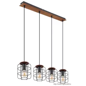   KIFUTÓ GLOBO 54037-4H WILLA Függeszték lámpa fém fekete, barna fa dekorral.4xE27