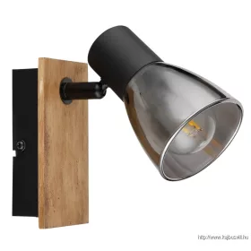   GLOBO 54307-1W CLAUDE Spotlámpa sötétbarna fa, matt fekete fém, füst színű üveg, b