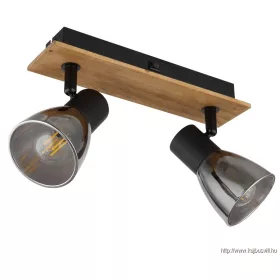   GLOBO 54307-2W CLAUDE Spotlámpa sötétbarna fa, matt fekete fém, füst színű üveg, b