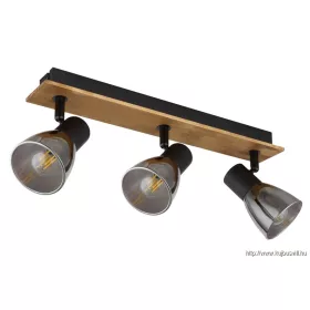   GLOBO 54307-3W CLAUDE Spotlámpa sötétbarna fa, matt fekete fém, füstölt üveg, HxSz