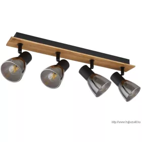   GLOBO 54307-4W CLAUDE Spotlámpa sötétbarna fa, matt fekete fém, füstölt üveg, HxSz