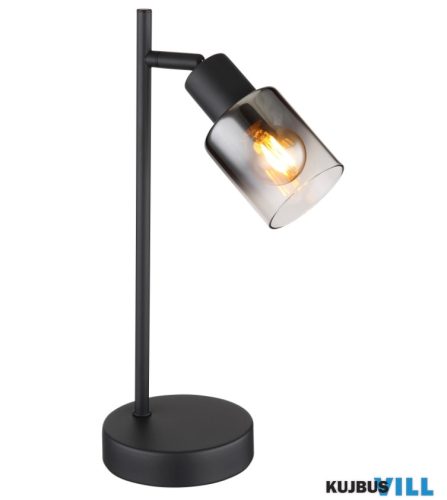 GLOBO 54308T HUBERTUS Asztali lámpa fém fekete matt, füstszínű  üveg, átlátszó futás, fekete PVC kábel, billenőkapcsoló a