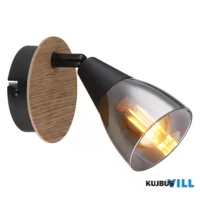   GLOBO 54311-1 MUBBY Spotlámpa matt fekete fém, barna fa, füstszínű  üveg, ø 80 m