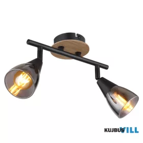   GLOBO 54311-2 MUBBY Spotlámpa matt fekete fém, barna fa, füstszínű  üveg, HxSzxM