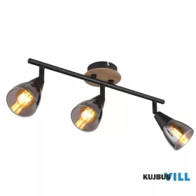   GLOBO 54311-3 MUBBY Spotlámpa matt fekete fém, barna fa, füstszínű  üveg, HxSzxM