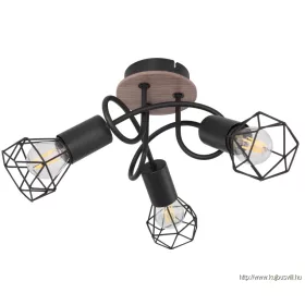   GLOBO 54802S-3DH XARA I Spotlámpa fekete fém, barna fa betéttel. Ø:380, H:210, fényf