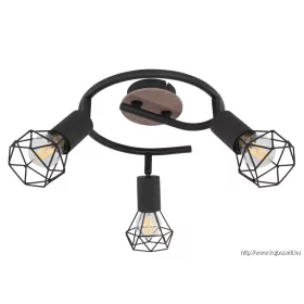   GLOBO 54802S-3H XARA I Spotlámpa fekete fém, barna fa betéttel.  Ø:230, M:215, fény