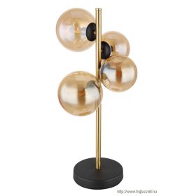   GLOBO 56135-4T RIHA Asztali lámpa fém fekete matt, sárgaréz matt, üveg borostyán