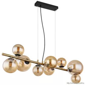   GLOBO 56135-9H RIHA Függeszték fém fekete matt, fém sárgaréz matt, üveg borostyá