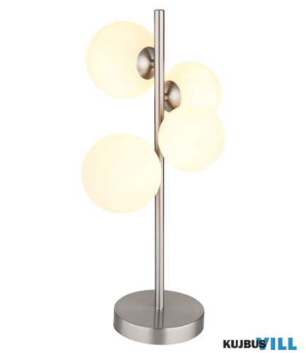 GLOBO 56140-4T RIHA Asztali lámpa fém nikkel matt, üveg opál, kábel PVC fekete, billenőkapcsoló a kábelen, HxSzxM: 270x2