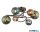 GLOBO 56142-6D RIHA Mennyezeti lámpa fém szürke matt, üveggömbök, üvegszínek: bronz, zöld, petrol, ø: 650mm, M: 250mm, üvegméretek: 2x15 cm, 2x 12cm, 2x 10cm, 6