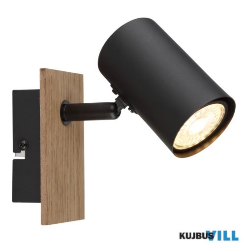 GLOBO 57905-1 LINCA Fali lámpa, fekete matt fém spotlámpa, sötét fa mintázatú MDF, SzxM: 60x134mm, Mélység: 151mm, 1x GU10 35W 230V izzó nélkül
