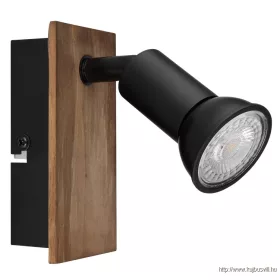  GLOBO 57998-1W DREW Spotlámpa fa sötétbarna, fém fekete matt, billenőkapcsoló el