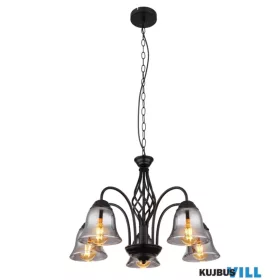   GLOBO 60298-5H GONNY Függeszték fém matt fekete, füstszínű üveg, fekete PVC kábel