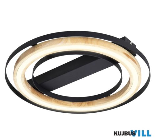 GLOBO 62374608X RILAS Mennyezeti lámpa fém fekete matt, természetes bambusz színű, dimmelhető, több fokozat fali kapcsolóval, ø: 460mm, M: 60mm, tartozék: LED 2