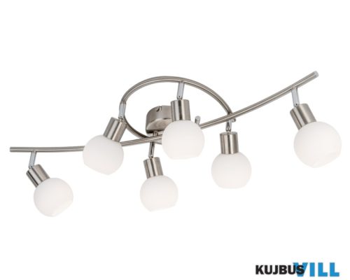 GLOBO 671606016X LOXY Mennyezeti lámpa fém nikkel matt, fehér matt üveg, HxM: 750x210mm, 6x E14 LED 5W 230V izzókkal, 430lm kimenet, 3000K