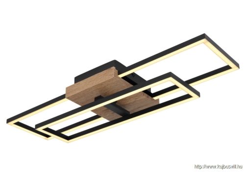 GLOBO 67276-18 KENDRA Mennyezeti lámpa fém fekete matt, MDF fa kinézetű sötét, műanyag opál, forgatható, HxSzxM: 600x150x100mm, LED-del 18W 230V,  1300lm kimene
