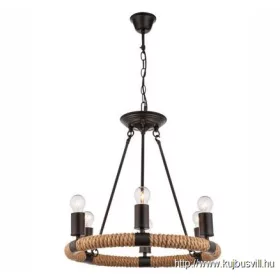   GLOBO 69029-6 ULLEU Függeszték metál fekete, kender, ø: 495, H:1260, exkl. 6xE27