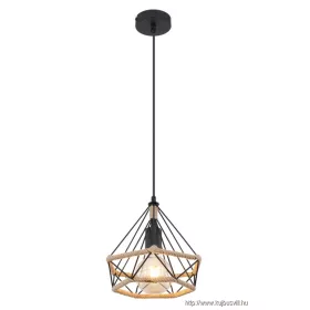   GLOBO 69029H2 ULLEU Függeszték fém fekete alap, barna kenderkötéllel kombinálva.